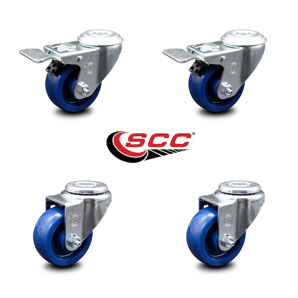 3 Inch Solid Polyurethane Swivel Bolt Hole Caster Set with 2 Total Lock Brake
